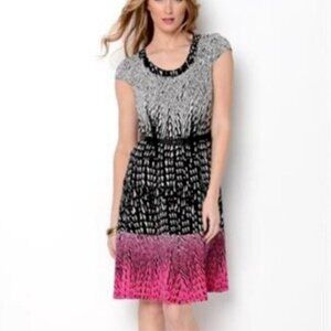 Anne Klein Fit & Flare Tier Dress Black White & Pink Cap Sleeve Sz 6 #354R